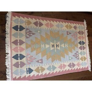 Urban Outfitters Isolde Kilim Printed Rug Cotton Geometric Pastels 4x6’